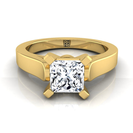 18K Yellow Gold Princess Cut  Cathedral Style Solitaire Engagement Ring