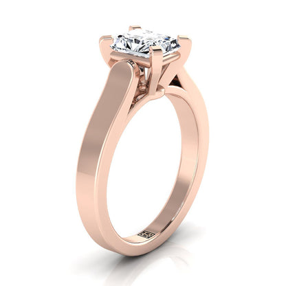 14K Rose Gold Radiant Cut Center  Cathedral Style Solitaire Engagement Ring