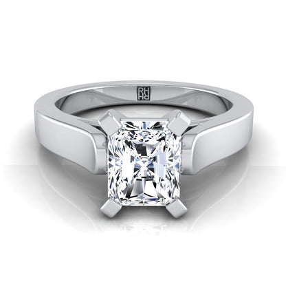 18K White Gold Radiant Cut Center  Cathedral Style Solitaire Engagement Ring