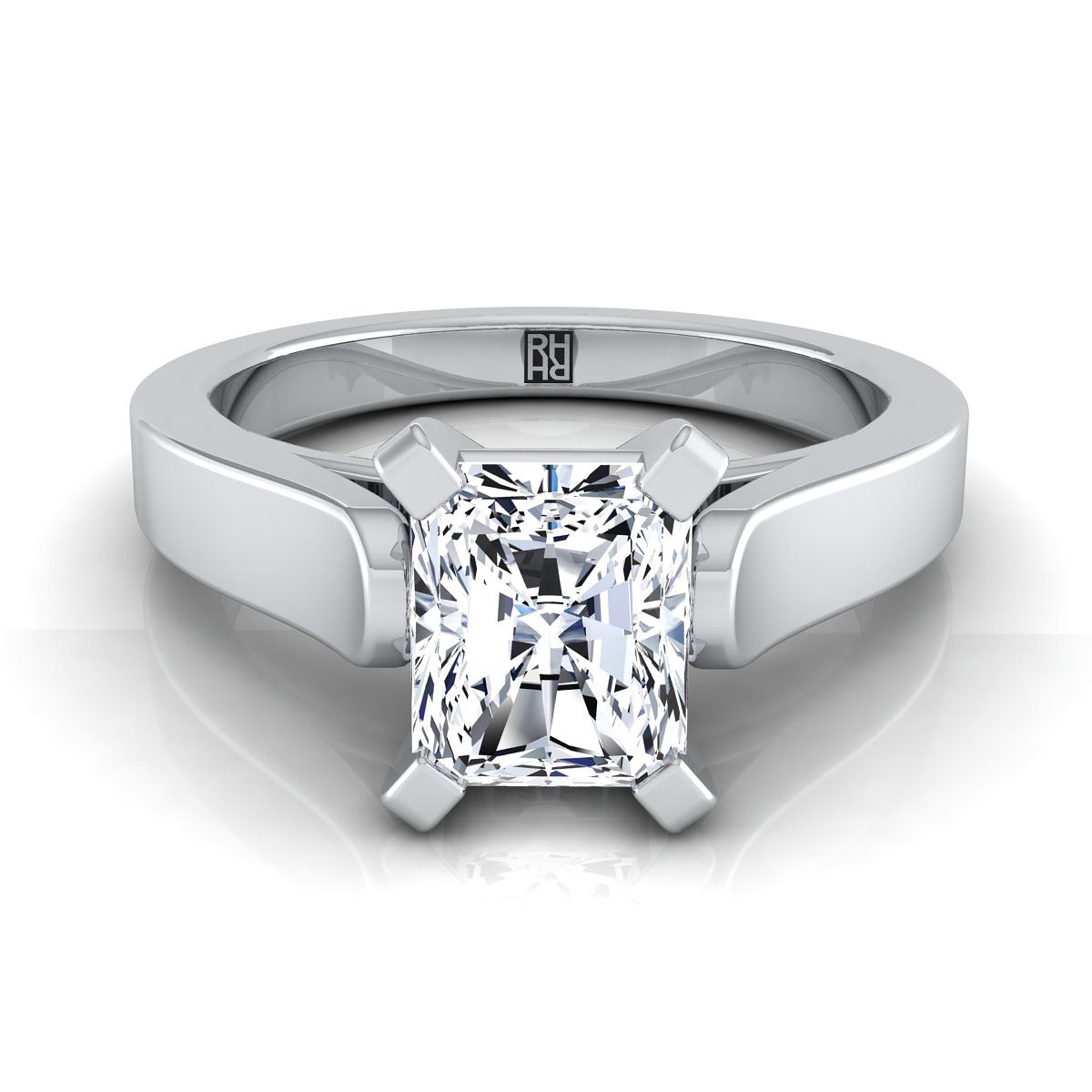 14K White Gold Radiant Cut Center  Cathedral Style Solitaire Engagement Ring