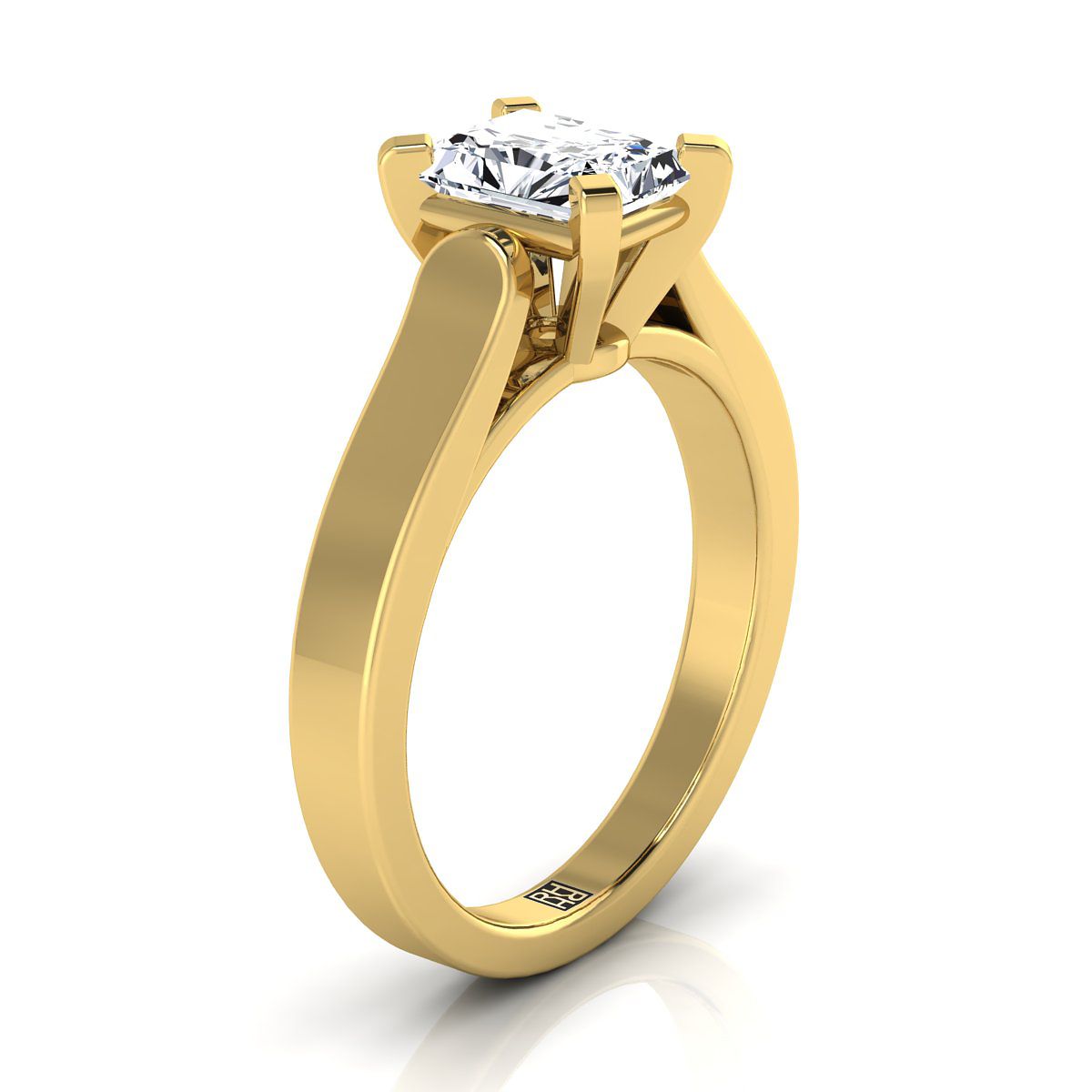 18K Yellow Gold Radiant Cut Center  Cathedral Style Solitaire Engagement Ring