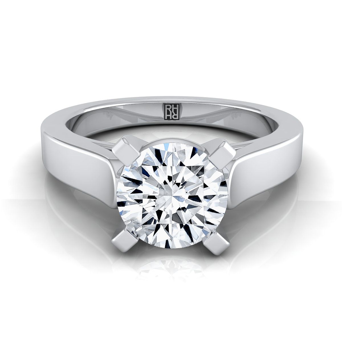 18K White Gold Round Brilliant  Cathedral Style Solitaire Engagement Ring