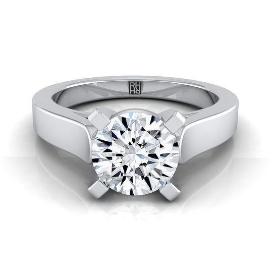 18K White Gold Round Brilliant  Cathedral Style Solitaire Engagement Ring