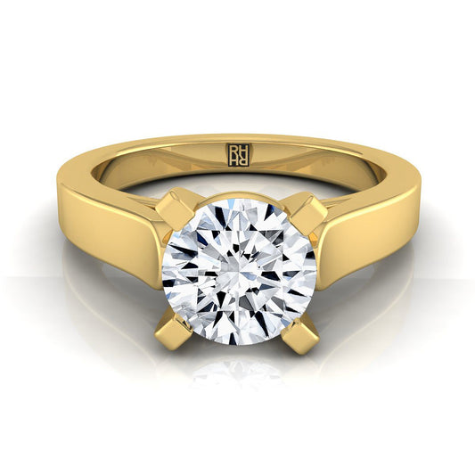 18K Yellow Gold Round Brilliant  Cathedral Style Solitaire Engagement Ring