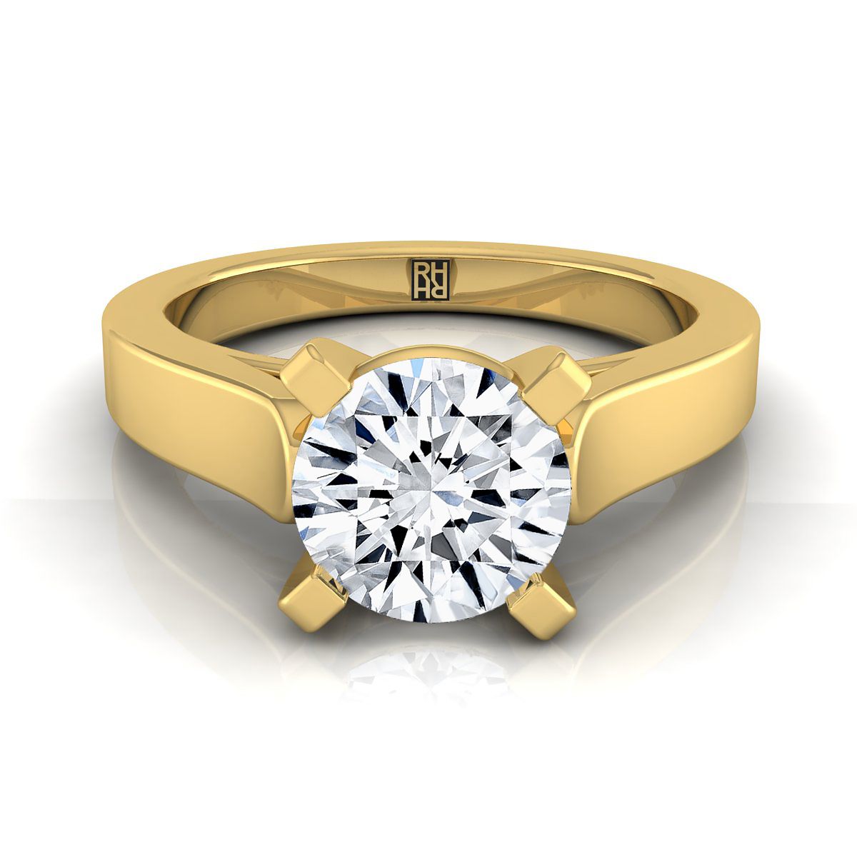 14K Yellow Gold Round Brilliant  Cathedral Style Solitaire Engagement Ring
