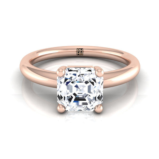 14K Rose Gold Asscher Cut Rounded Comfort Fit Solitaire Engagement Ring