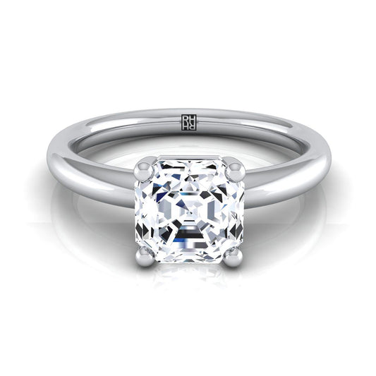 18K White Gold Asscher Cut Rounded Comfort Fit Solitaire Engagement Ring