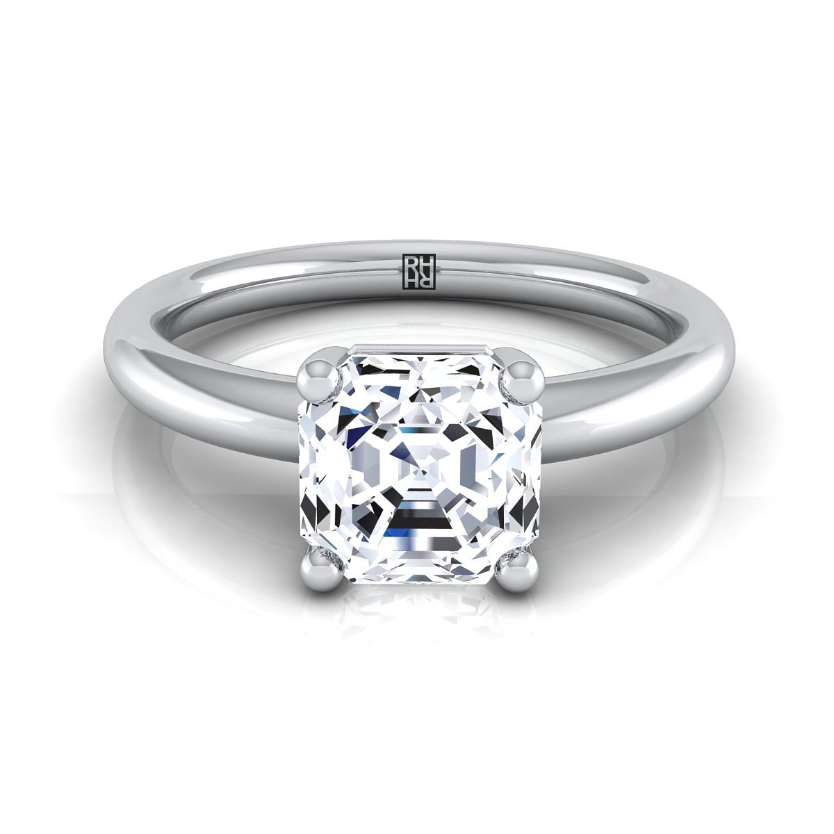 14K White Gold Asscher Cut Rounded Comfort Fit Solitaire Engagement Ring