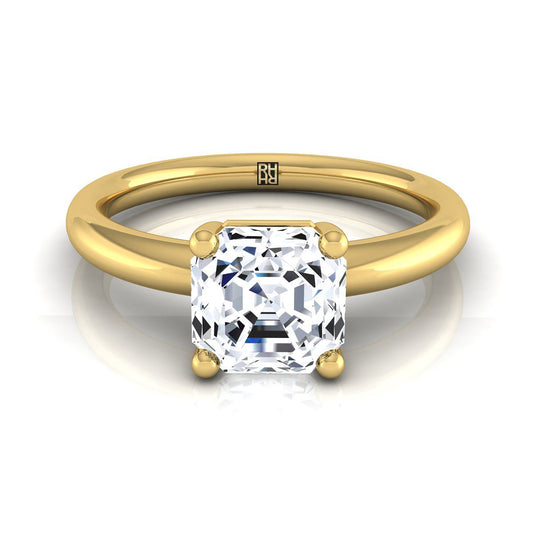 18K Yellow Gold Asscher Cut Rounded Comfort Fit Solitaire Engagement Ring