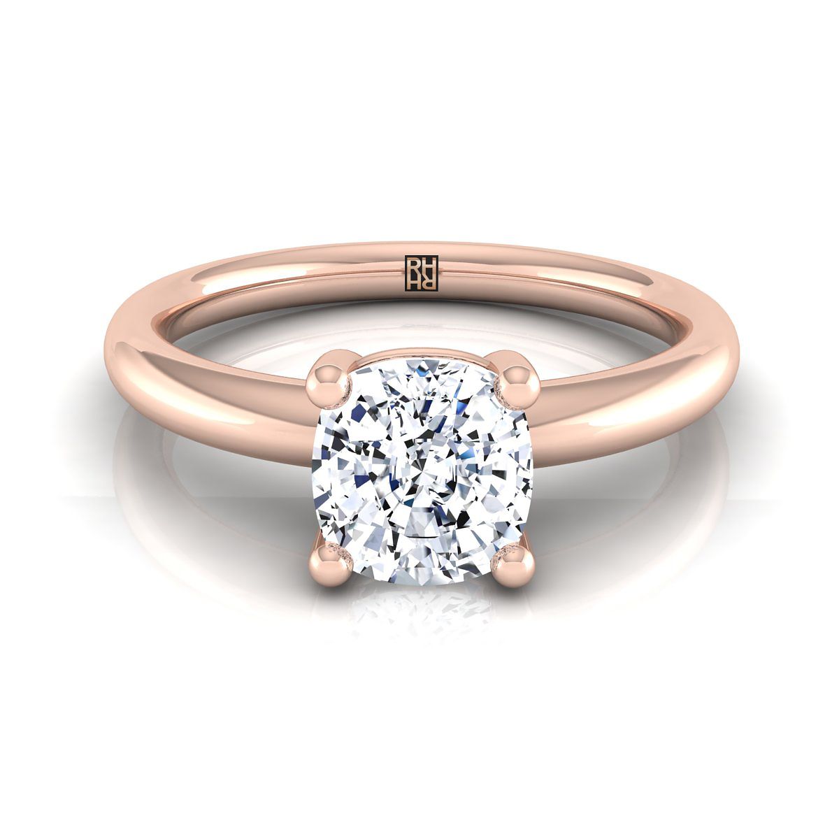 14K Rose Gold Cushion Rounded Comfort Fit Solitaire Engagement Ring
