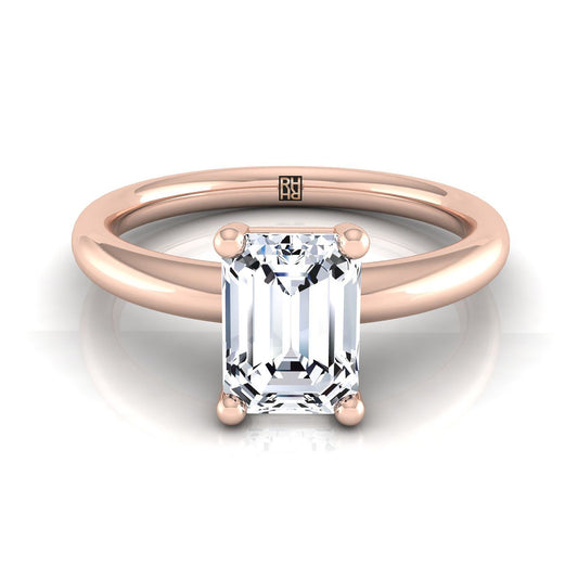 14K Rose Gold Emerald Cut Rounded Comfort Fit Solitaire Engagement Ring
