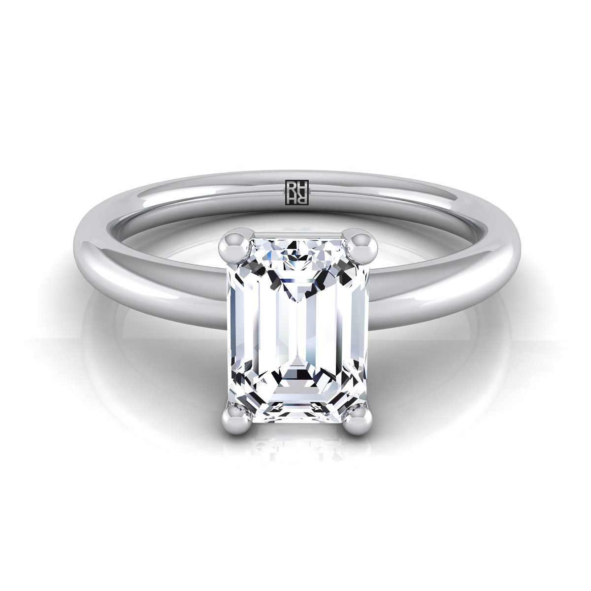 Platinum Emerald Cut Rounded Comfort Fit Solitaire Engagement Ring