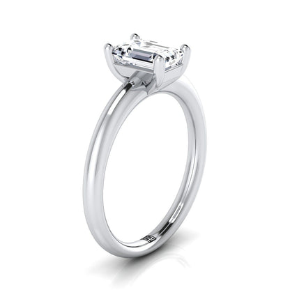 18K White Gold Emerald Cut Rounded Comfort Fit Solitaire Engagement Ring