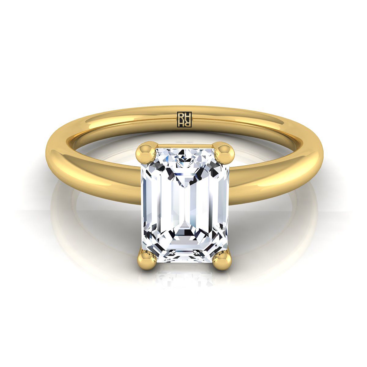 18K Yellow Gold Emerald Cut Rounded Comfort Fit Solitaire Engagement Ring