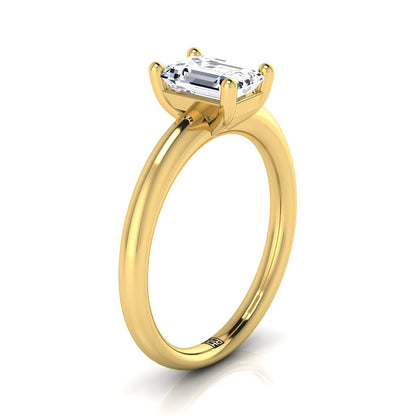 18K Yellow Gold Emerald Cut Rounded Comfort Fit Solitaire Engagement Ring