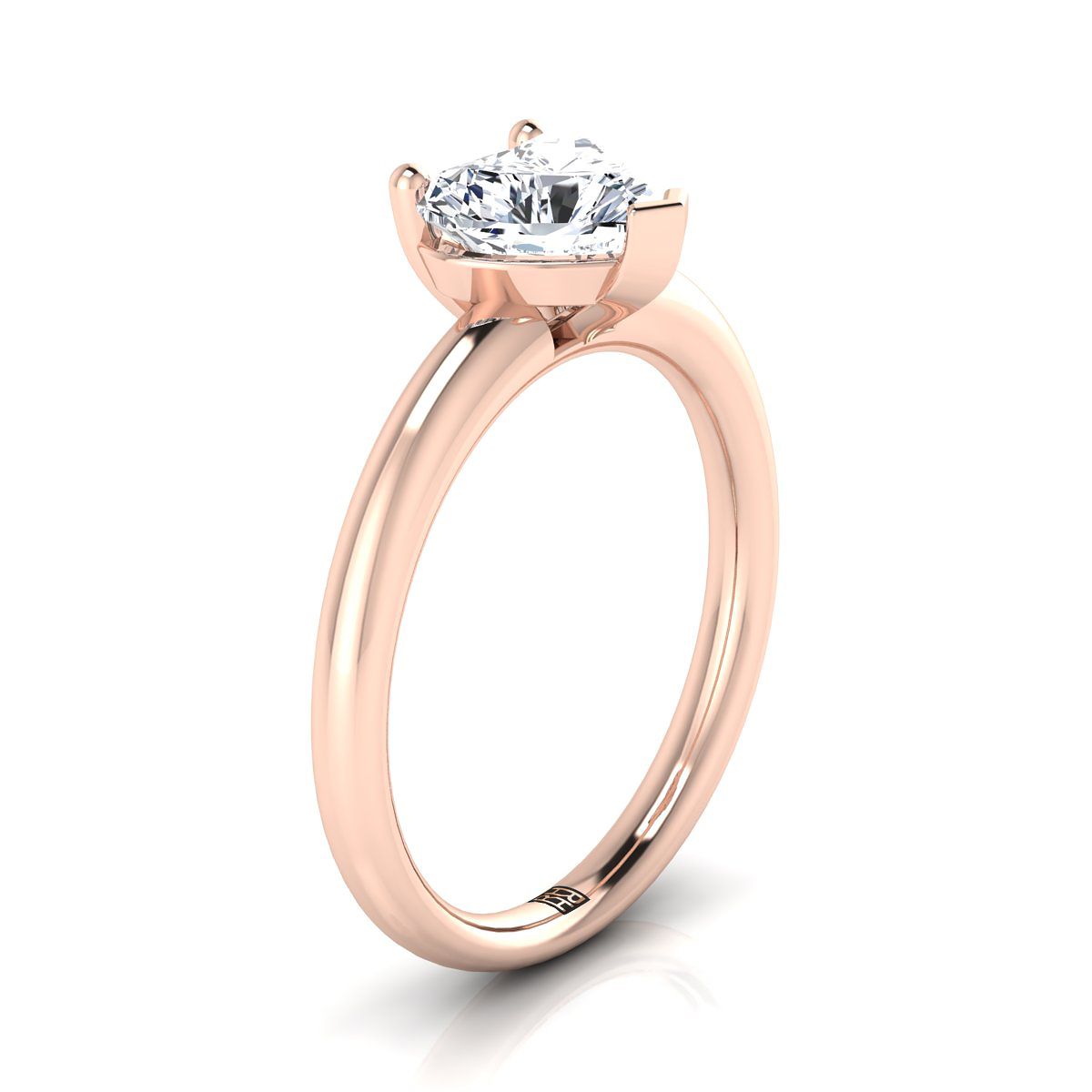 14K Rose Gold Heart Shape Center Rounded Comfort Fit Solitaire Engagement Ring