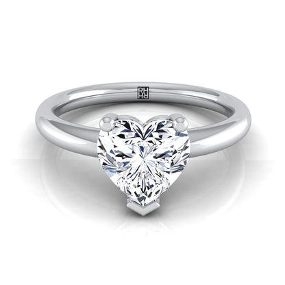 Platinum Heart Shape Center Rounded Comfort Fit Solitaire Engagement Ring