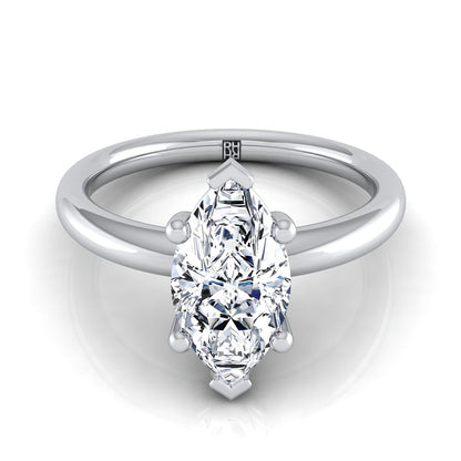 18K White Gold Marquise  Rounded Comfort Fit Solitaire Engagement Ring