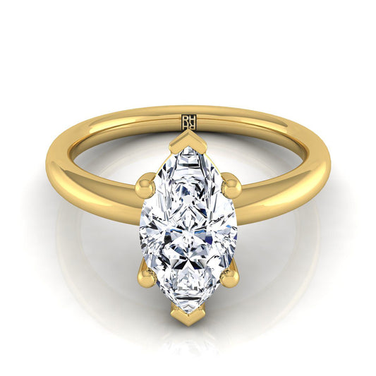 18K Yellow Gold Marquise  Rounded Comfort Fit Solitaire Engagement Ring