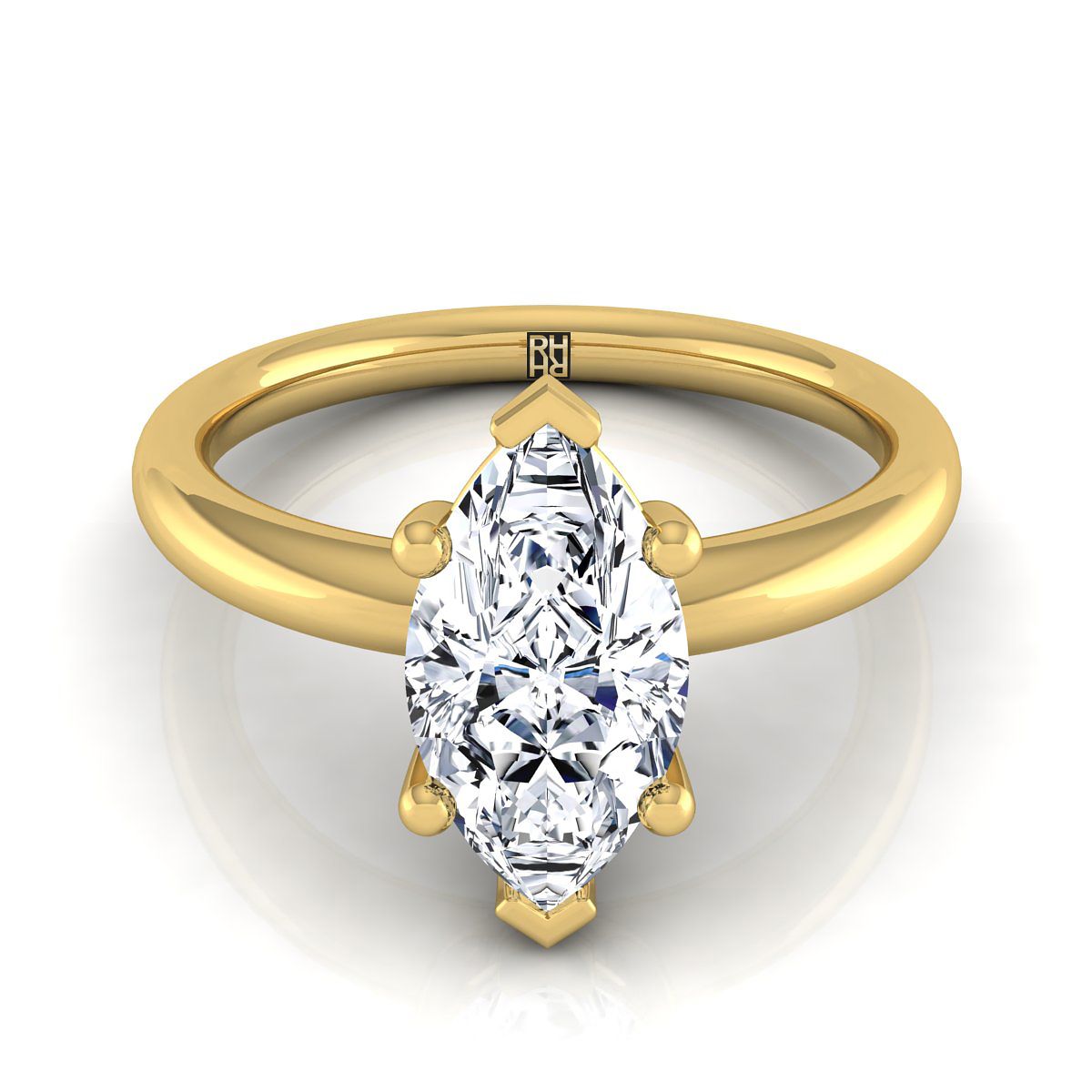 14K Yellow Gold Marquise  Rounded Comfort Fit Solitaire Engagement Ring