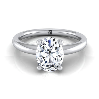 18K White Gold Oval Rounded Comfort Fit Solitaire Engagement Ring