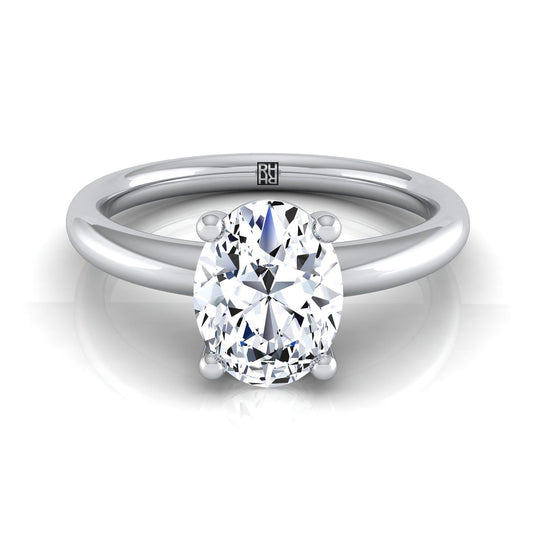 14K White Gold Oval Rounded Comfort Fit Solitaire Engagement Ring
