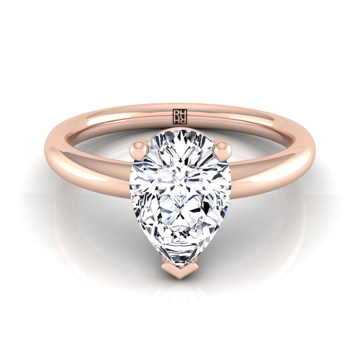 14K Rose Gold Pear Shape Center Rounded Comfort Fit Solitaire Engagement Ring