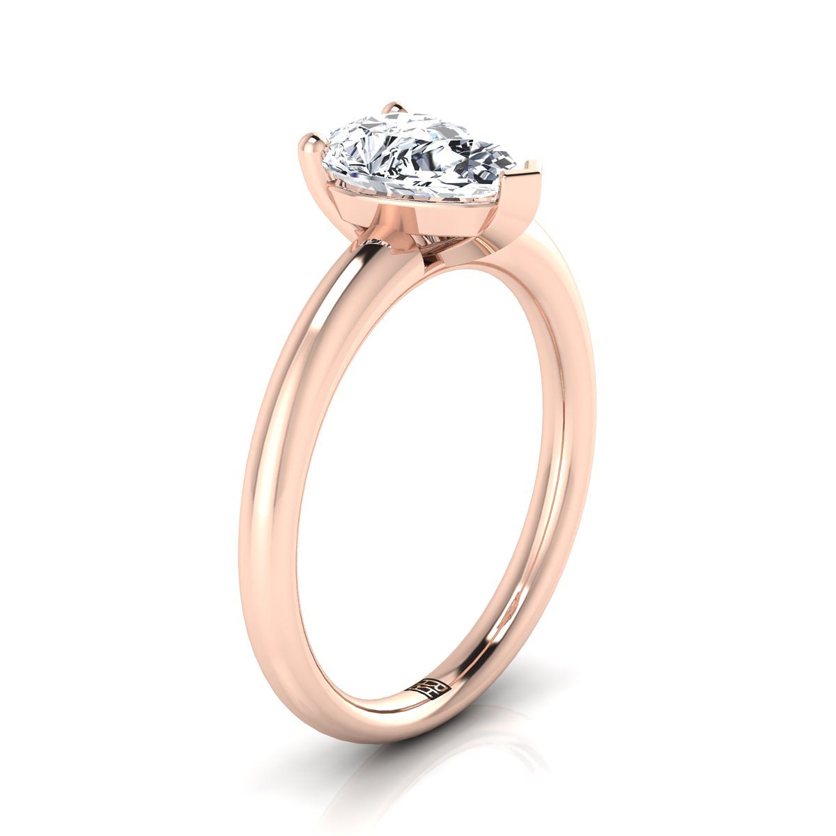 14K Rose Gold Pear Shape Center Rounded Comfort Fit Solitaire Engagement Ring