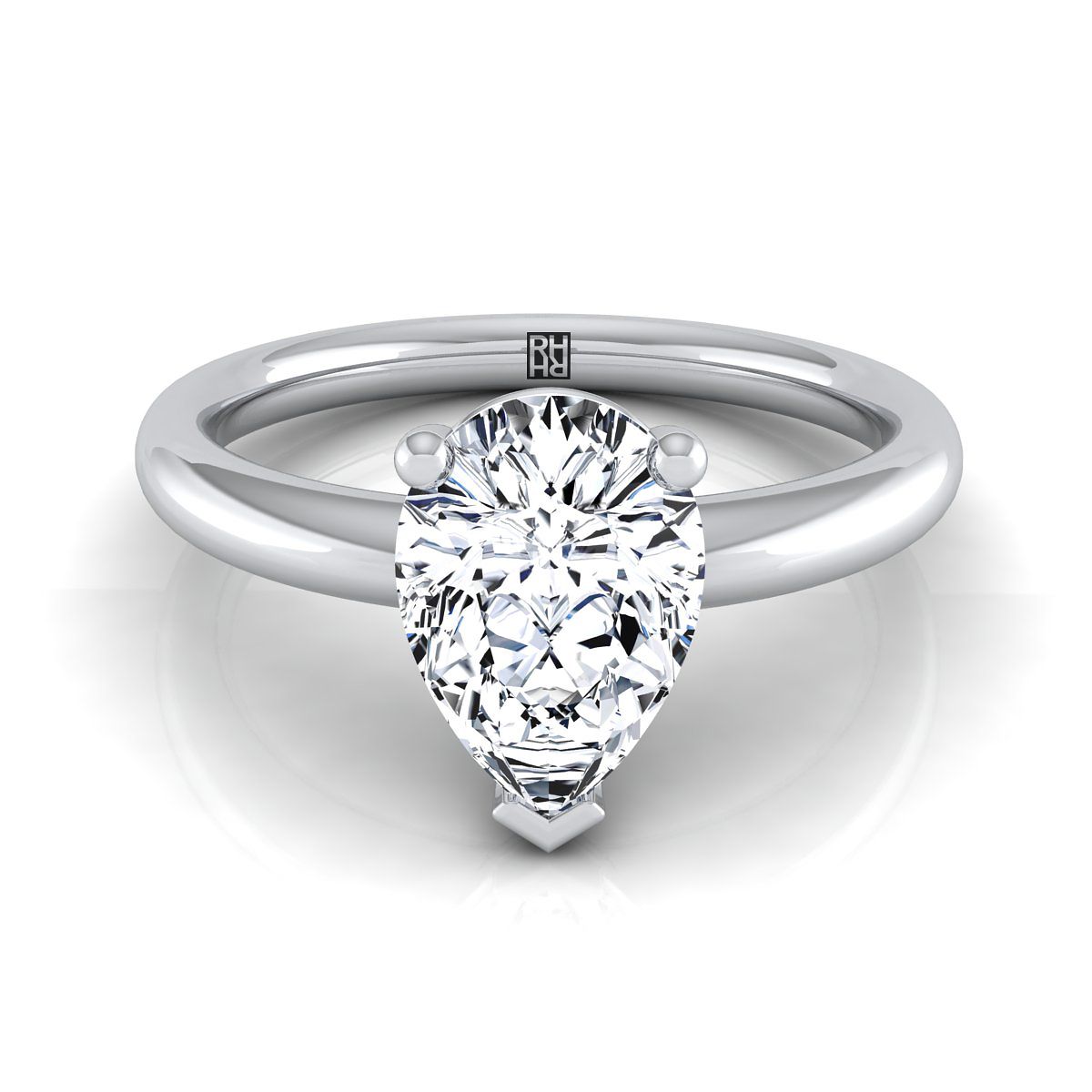 Platinum Pear Shape Center Rounded Comfort Fit Solitaire Engagement Ring