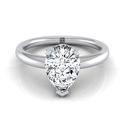 14K White Gold Pear Shape Center Rounded Comfort Fit Solitaire Engagement Ring