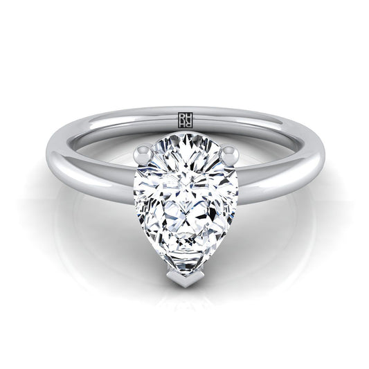 18K White Gold Pear Shape Center Rounded Comfort Fit Solitaire Engagement Ring