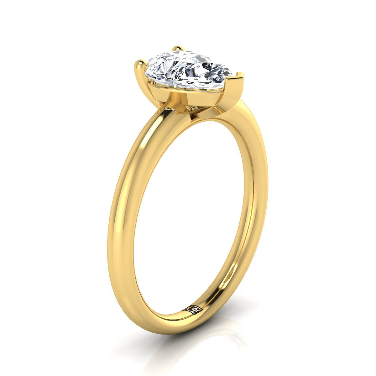 18K Yellow Gold Pear Shape Center Rounded Comfort Fit Solitaire Engagement Ring