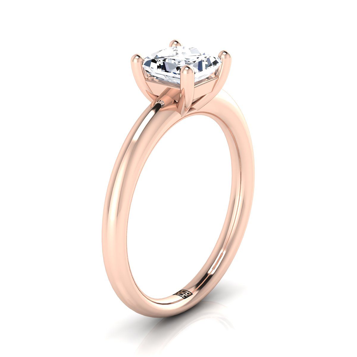 14K Rose Gold Princess Cut Rounded Comfort Fit Solitaire Engagement Ring