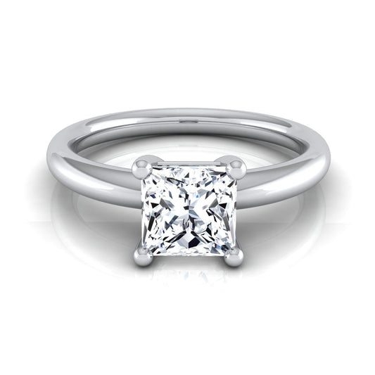 Platinum Princess Cut Rounded Comfort Fit Solitaire Engagement Ring