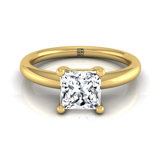 18K Yellow Gold Princess Cut Rounded Comfort Fit Solitaire Engagement Ring