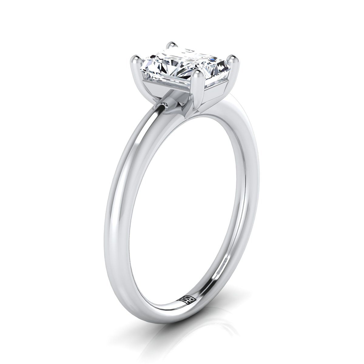 14K White Gold Radiant Cut Center Rounded Comfort Fit Solitaire Engagement Ring