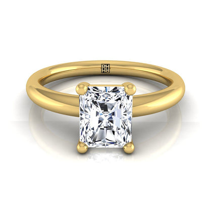 18K Yellow Gold Radiant Cut Center Rounded Comfort Fit Solitaire Engagement Ring