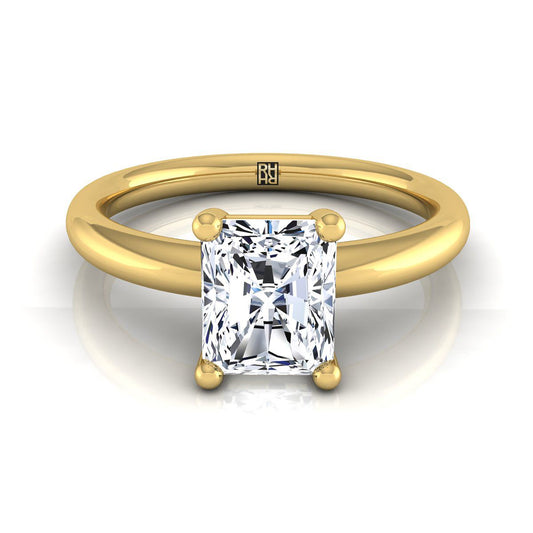 18K Yellow Gold Radiant Cut Center Rounded Comfort Fit Solitaire Engagement Ring