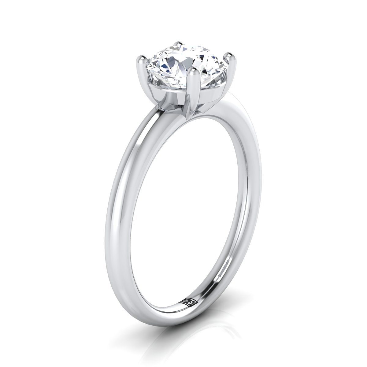 14K White Gold Round Brilliant Rounded Comfort Fit Solitaire Engagement Ring