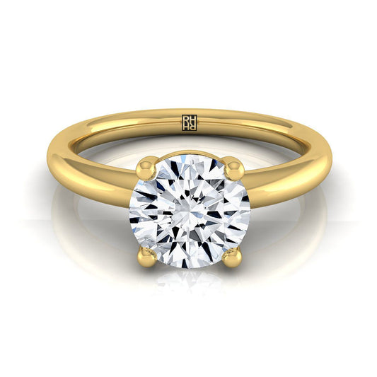 18K Yellow Gold Round Brilliant Rounded Comfort Fit Solitaire Engagement Ring
