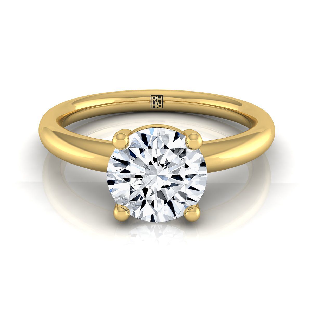 14K Yellow Gold Round Brilliant Rounded Comfort Fit Solitaire Engagement Ring
