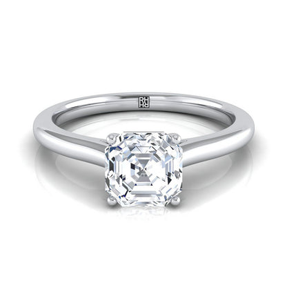 18K White Gold Asscher Cut  Pinched Comfort Fit Claw Prong Solitaire Engagement Ring