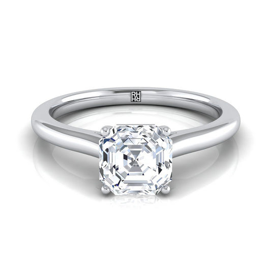 Platinum Asscher Cut  Pinched Comfort Fit Claw Prong Solitaire Engagement Ring
