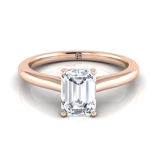 14K Rose Gold Emerald Cut  Pinched Comfort Fit Claw Prong Solitaire Engagement Ring
