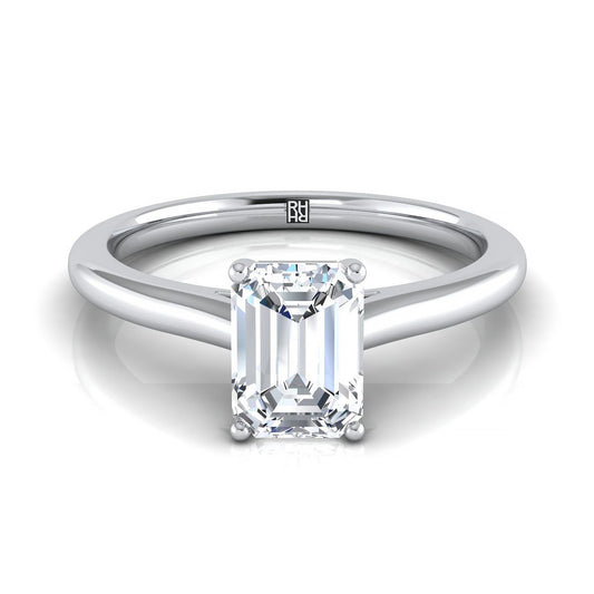 18K White Gold Emerald Cut  Pinched Comfort Fit Claw Prong Solitaire Engagement Ring