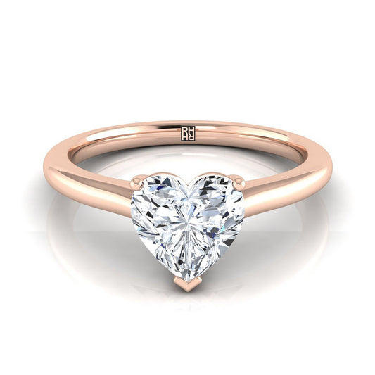 14K Rose Gold Heart Shape Center  Pinched Comfort Fit Claw Prong Solitaire Engagement Ring