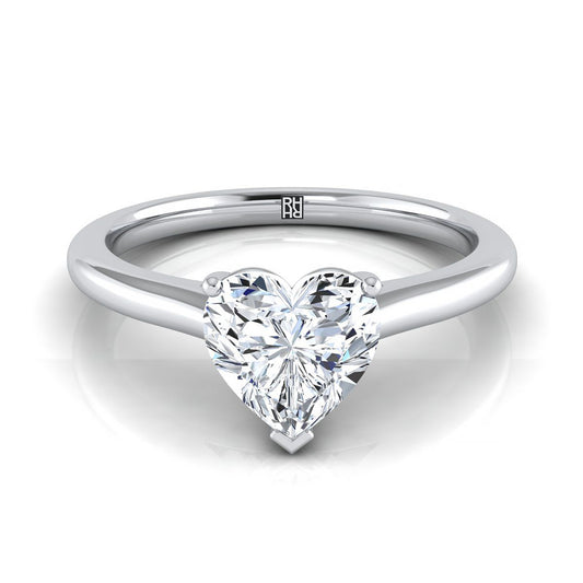 18K White Gold Heart Shape Center  Pinched Comfort Fit Claw Prong Solitaire Engagement Ring