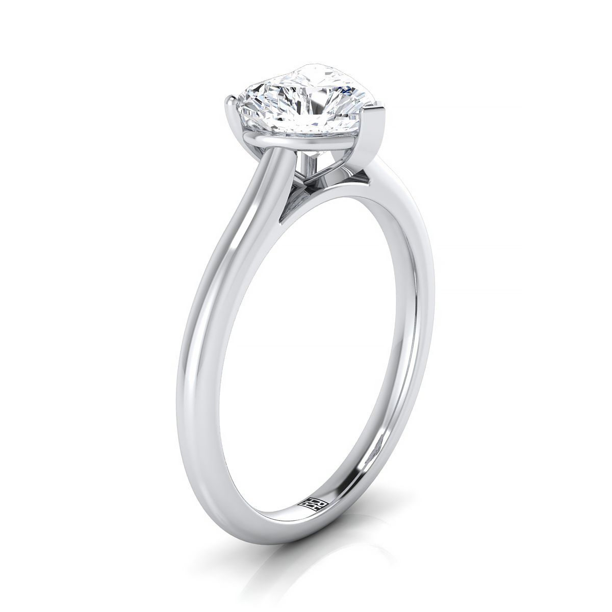 Platinum Heart Shape Center  Pinched Comfort Fit Claw Prong Solitaire Engagement Ring