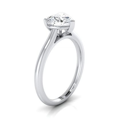 18K White Gold Heart Shape Center  Pinched Comfort Fit Claw Prong Solitaire Engagement Ring