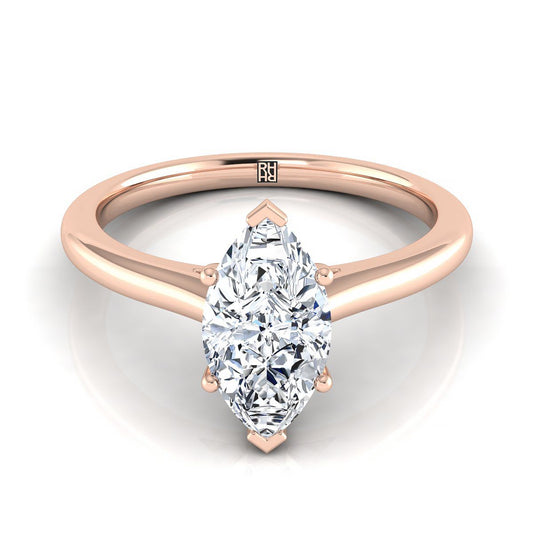 14K Rose Gold Marquise   Pinched Comfort Fit Claw Prong Solitaire Engagement Ring
